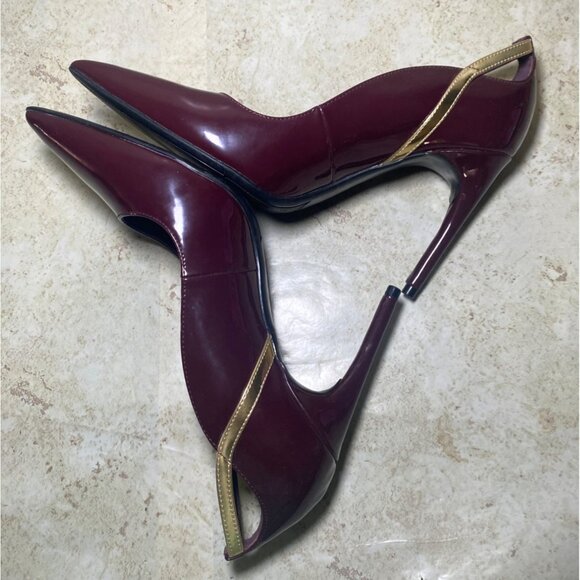 Marc Fisher Burgundy Pointed Toe High Heels Gold Accents Workwear Party Prom - Picture 4 of 8